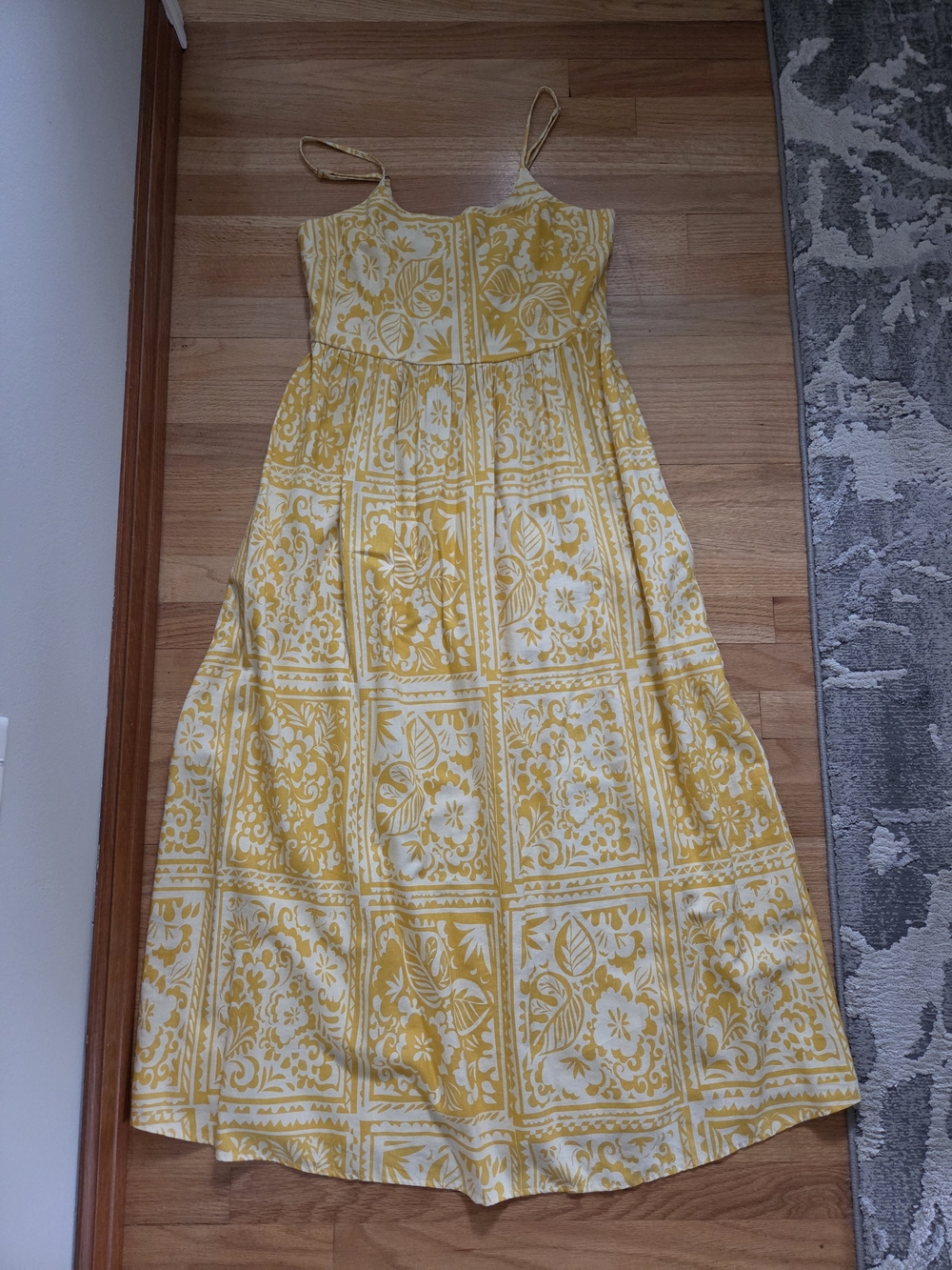 Japna Yellow and White Floral Print Midi Dress (size L)